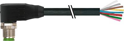 7000-17021-7220250 M12 male 90° A-cod. with cable PUR 8x0.25 bk UL/CSA+drag ch. 2.5m - 1