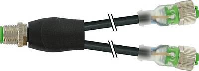 7000-40771-6330150 Y-Distributor M12 male / M12 female 0° A-cod. LED PUR 3x0.34 bk UL/CSA+drag ch. 1.5m - 1