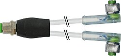 7000-40801-2530100 Y-Distributor M12 male / M12 female 90° A-cod. LED PUR 3x0.34 gy UL/CSA+robot+drag ch. 1m