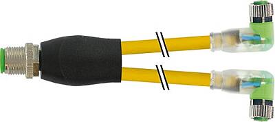 7000-40861-0100030 Y-Distributor M12 male / M8 female 90° A-cod. LED PVC 3x0.25 ye UL/CSA 0.3m - 1