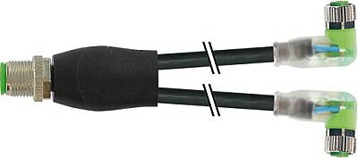 7000-40861-6300600 Y-Distributor M12 male / M8 female 90° A-cod. LED PUR 3x0.25 bk UL/CSA+drag ch. 6m - 1