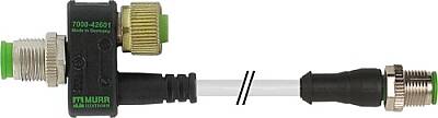7000-42601-0000000 T-Coupler M12 female/M12 male+cable+M12 male A-cod 8-pol. / 4-pol. + 3-pol. - 1