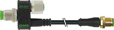 7000-42643-0000000 T-Coupler M12 male/M12 male+cable+M12 female A-cod 3-pol. / 3-pol. + 5-pol. - 1