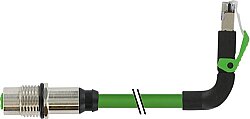 7000-44867-7960020 M12 fem. recept. D-cod. rear / RJ45 male 90° up PUR 1x4xAWG22 shielded gn UL/CSA+drag ch. 0.2m