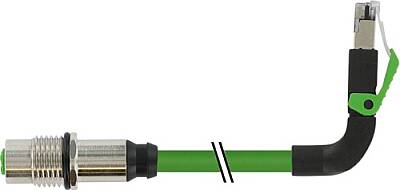 7000-44867-7960110 M12 fem. recept. D-cod. rear / RJ45 male 90° up PUR 1x4xAWG22 shielded gn UL/CSA+drag ch. 1.1m - 1