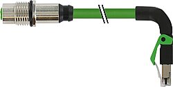 7000-44877-7960075 M12 fem. recept. D-cod. rear / RJ45 male 90° down PUR 1x4xAWG22 shielded gn UL/CSA+drag ch. 0.75m