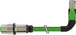 7000-44887-7960075 M12 fem. recept. D-cod. rear / RJ45 male 90° left PUR 1x4xAWG22 shielded gn UL/CSA+drag ch. 0.75m