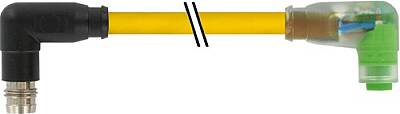 7000-88221-0500030 M8 male 90° / M8 female 90° A-cod. snap-in LED PUR 3x0.25 ye UL/CSA+robot+drag ch. 0.3m - 1
