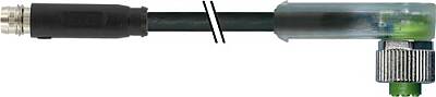 7000-88401-6500060 M8 male 0° snap-in/M12 fem. 90° A-cod.screw-in LED PUR 3x0.25 bk UL/CSA+robot+drag ch. 0.6m - 1