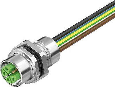 7000-P3292-9880050 M12 Power female recept. K-cod. front incl.nut PUR-wires 5x1.5 0.5m - 1