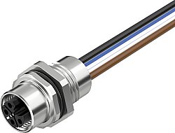 7000-P4192-9970300 M12 Power female recept. L-cod. front incl.nut PE-X-wires 4x2.5 UL 3m