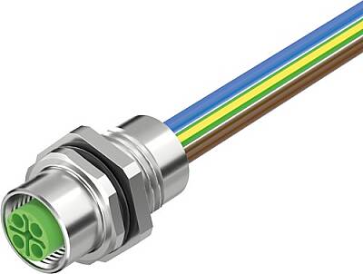7000-P6292-9450020 M12 Power female recept. S-cod. front incl. nut PUR-wires 4x1.5 0.2m - 1