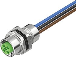 7000-P7292-9970020 M12 Power female recept. T-cod. front incl. Nut PE-X-wires 4x2.5 UL 0,2m