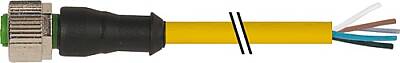 7001-12241-1262500 M12 female 0° A-cod. with cable PUR 5x0.34 ye UL/CSA+drag ch. 25m - 1