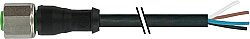 7002-12221-6347500 M12 female 0° A-cod. with cable V2A PUR 4x0.34 bk UL/CSA+drag ch. 75m