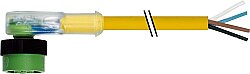 7050-12421-0340300 MQ12 female 90° A-cod. with cable LED PUR 4x0.34 ye UL/CSA+drag ch. 3m