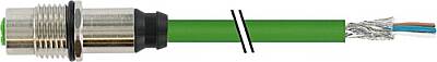 7700-14511-S7V0030 M12 female recept. D-cod. shielded rear TPE 22AWG SF/UTP CAT5e gn UL/CSA. ITC/PLTC 0.3m - 1