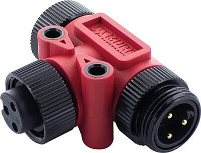 7700-A3T05-0000000 Mini (7/8) 3 pole Tee, Male (Ext.)/2x Female Red Housing - 1