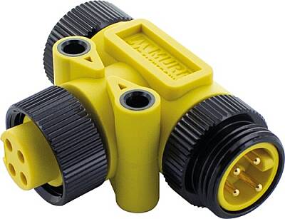7700-A4T01-0000000 Mini (7/8) 4 pole Tee, Male (Ext.)/2x Female Yellow Housing - 1
