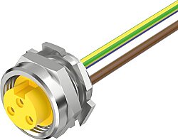 MURE-3FR-2M Mini (7/8) 3 pole, Receptacle, Female (Int.) Straight, 1/2'' NPT, PVC, IEC Colors, 16AWG, 2 m